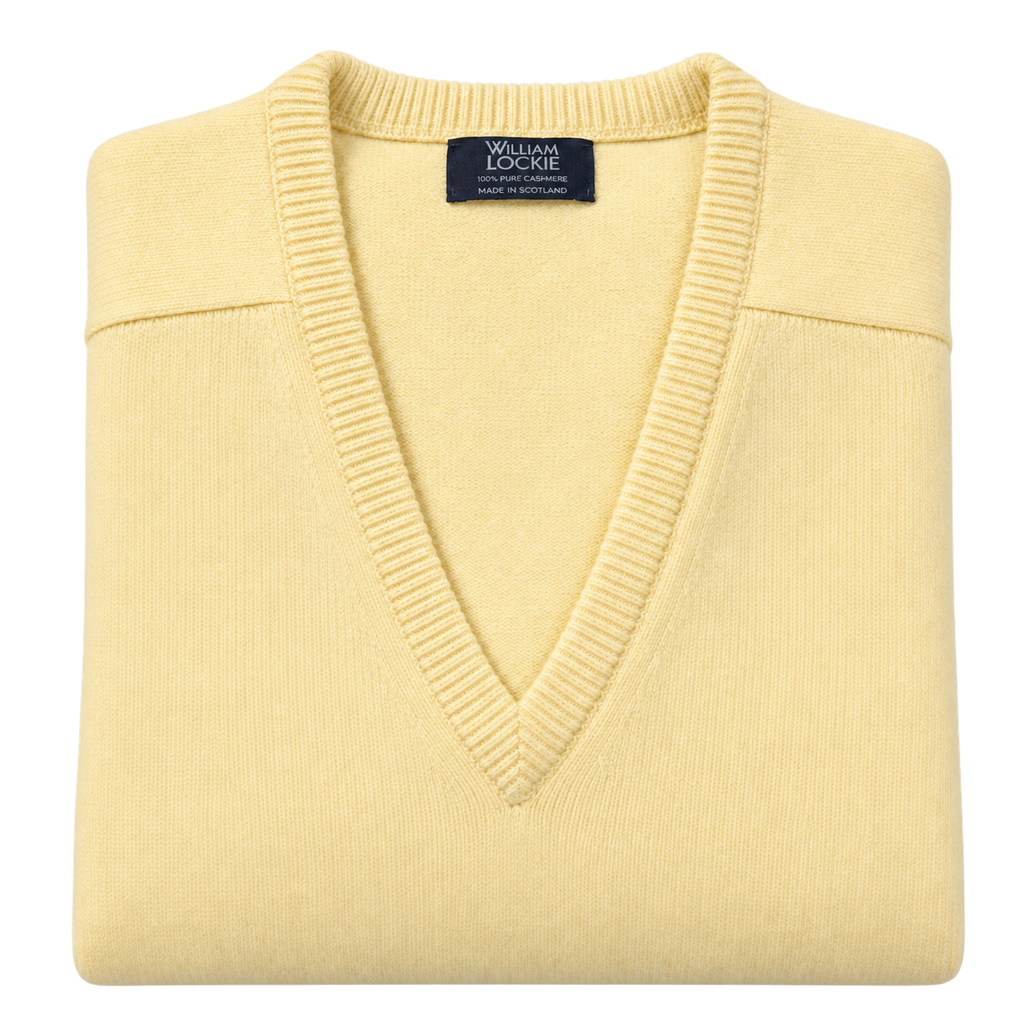 William Lockie Melrose Cashmere V-Neck Jumper - Lemon Frost