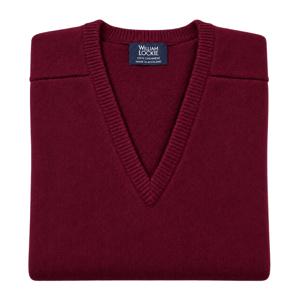 William Lockie Melrose Cashmere V-Neck Jumper - Bordeaux