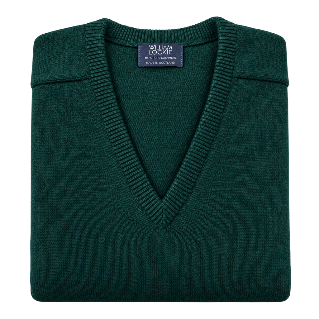 William Lockie Melrose Cashmere V-Neck Jumper - Bottle Green