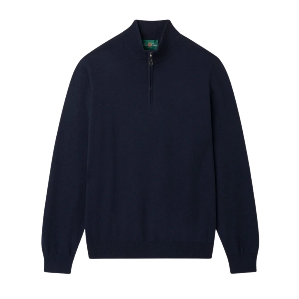 Alan Paine Cotton Merino Quarter Zip Jumper - Dark Navy