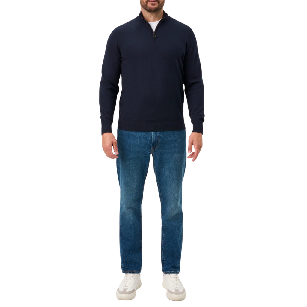 Alan Paine Cotton Merino Quarter Zip Jumper - Dark Navy
