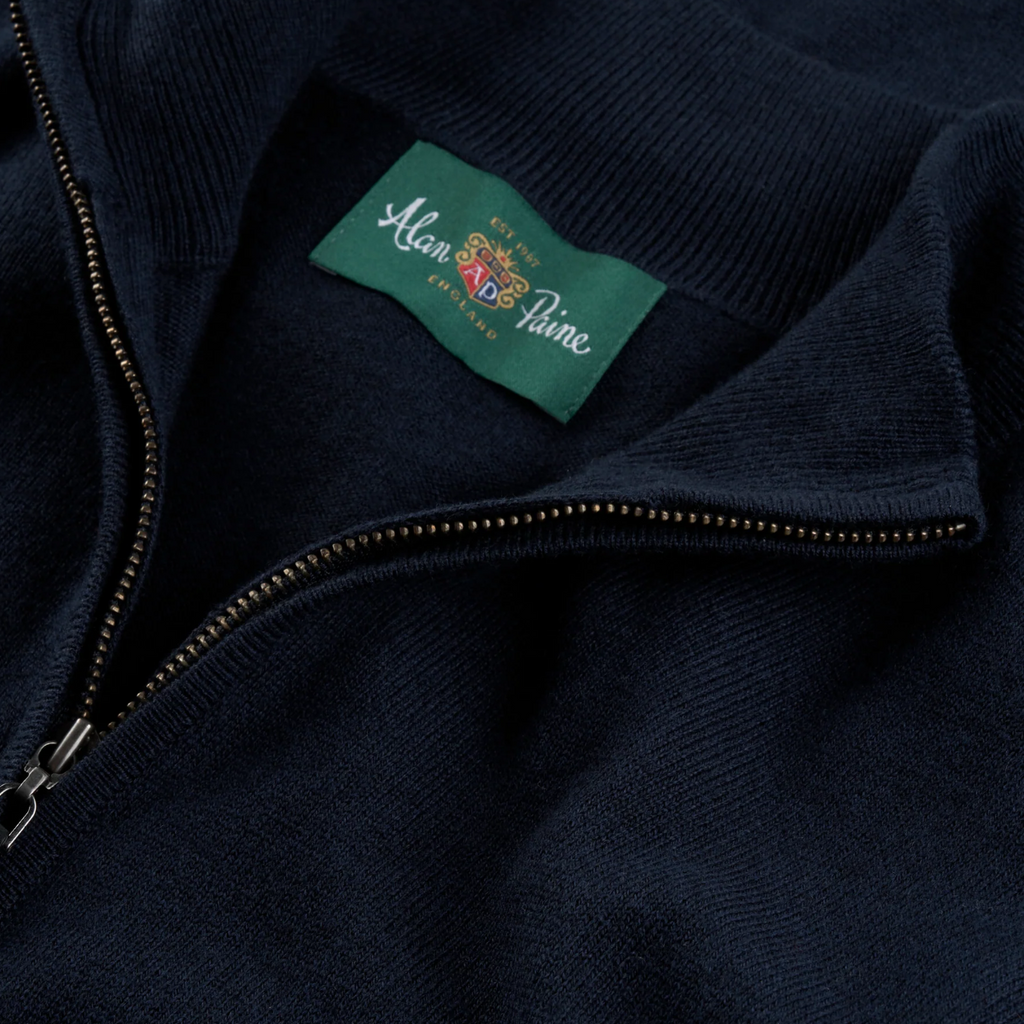 Alan Paine Cotton Merino Quarter Zip Jumper - Dark Navy
