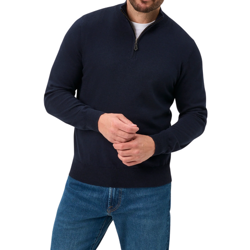 Alan Paine Cotton Merino Quarter Zip Jumper - Dark Navy