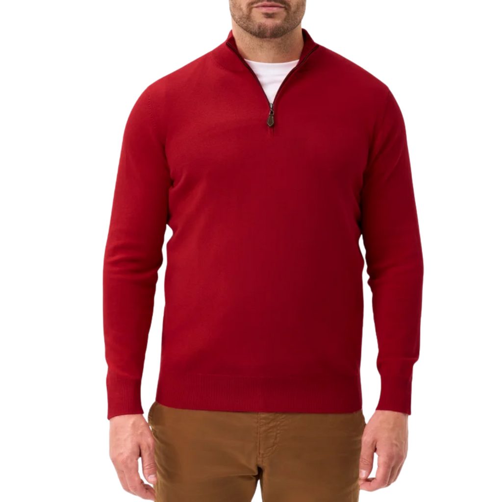 Alan Paine Cotton Merino Quarter Zip Jumper - Red