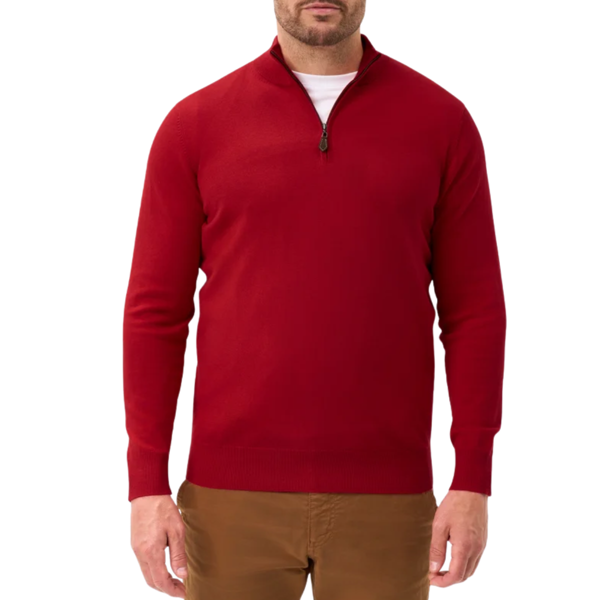 Alan Paine Cotton Merino Quarter Zip Jumper - Red
