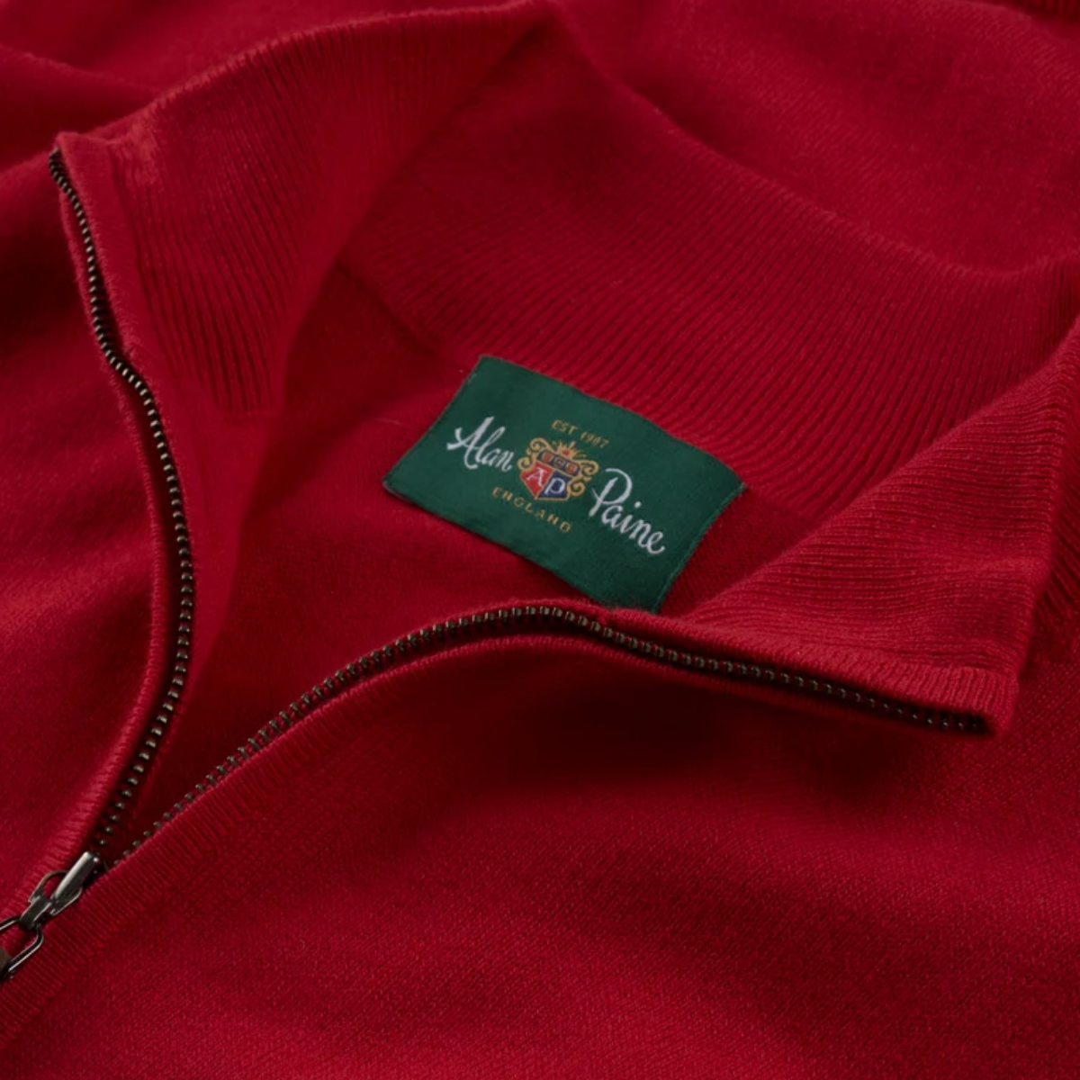 Alan Paine Cotton Merino Quarter Zip Jumper - Red
