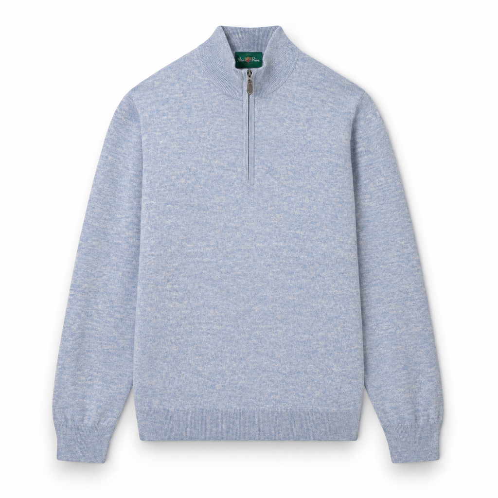 Alan Paine Cotton Merino Quarter Zip Jumper - Glacier