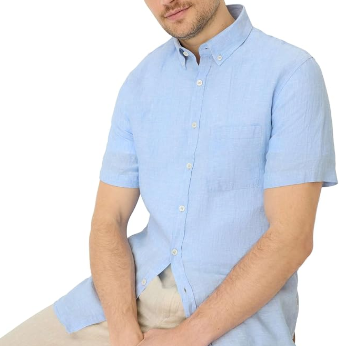 Brax DanU Linen Short Sleeve Shirt - Light Blue