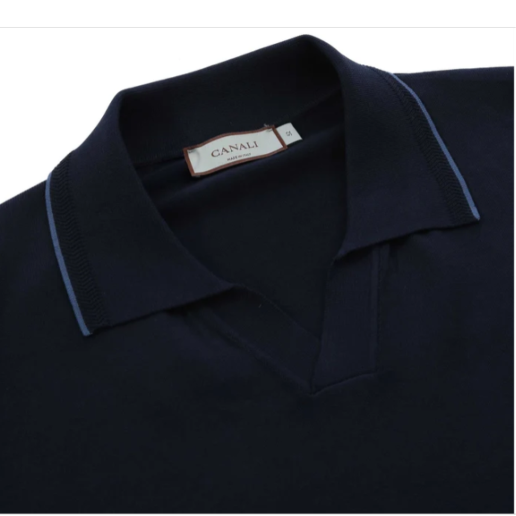 Canali Skipper Collar Knitted Polo - Navy