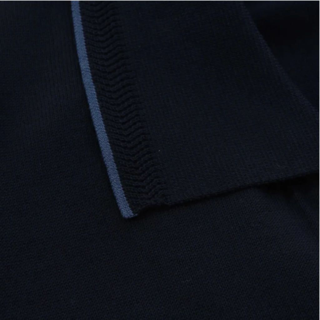 Canali Skipper Collar Knitted Polo - Navy