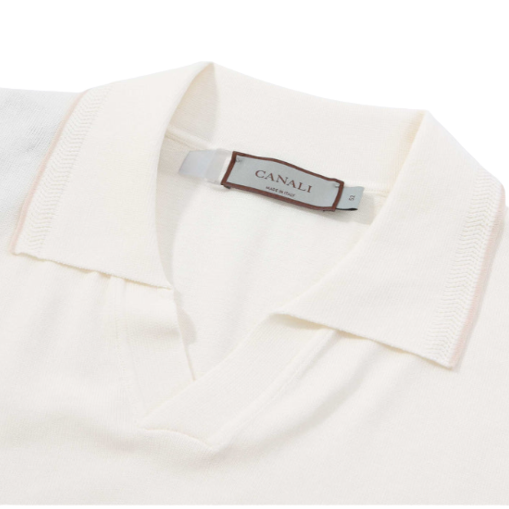 Canali Skipper Collar Knitted Polo - White