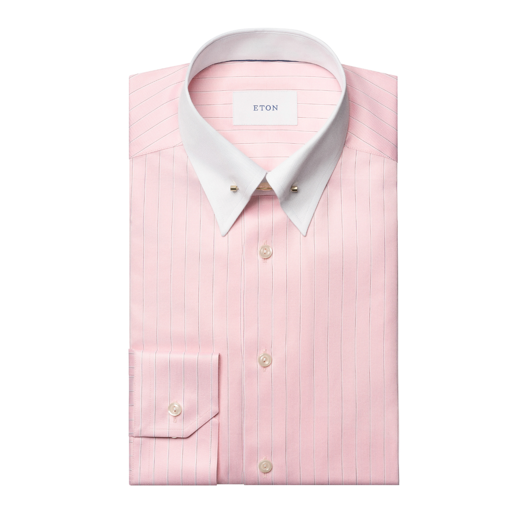 Eton Slim Fit Banker Collar Business Shirt - Pink Stripe