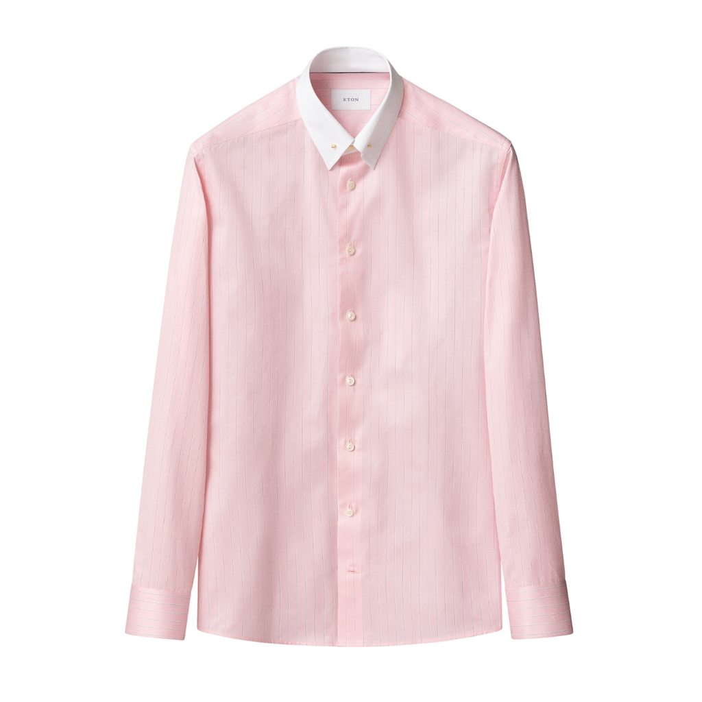 Eton Slim Fit Banker Collar Business Shirt - Pink Stripe