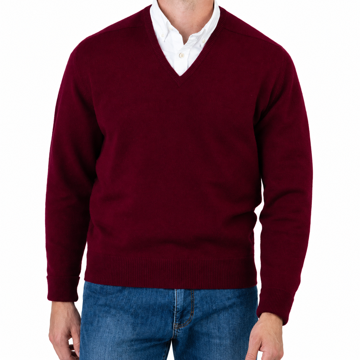 William Lockie Melrose Cashmere V-Neck Jumper - Bordeaux