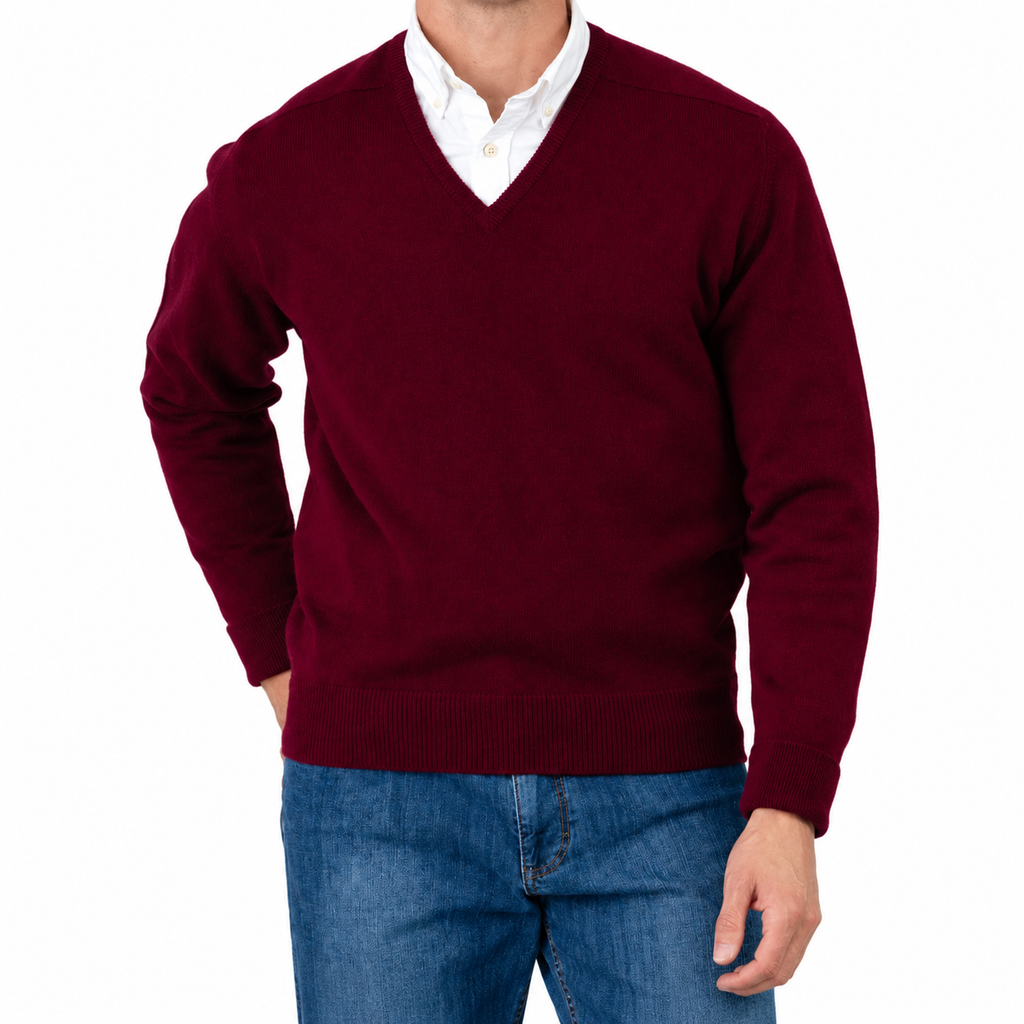 William Lockie Melrose Cashmere V-Neck Jumper - Bordeaux