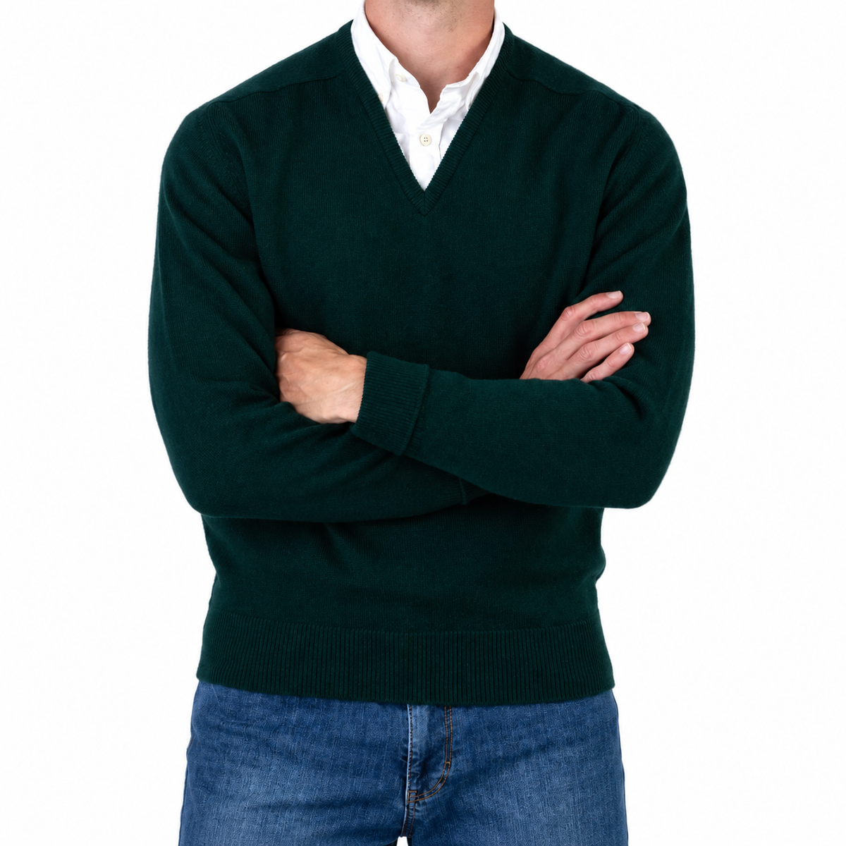 William Lockie Melrose Cashmere V-Neck Jumper - Bottle Green