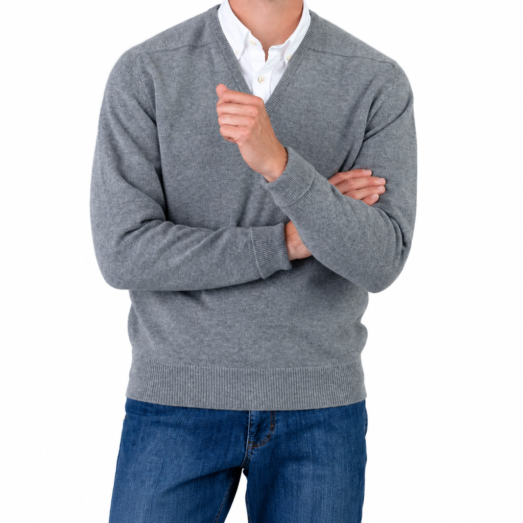 William Lockie Melrose Cashmere V-Neck Jumper - Grey Flannel