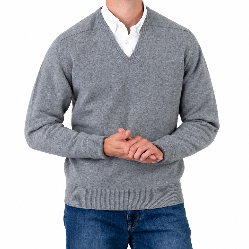 William Lockie Melrose Cashmere V-Neck Jumper - Grey Flannel