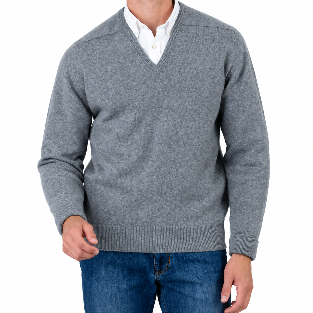 William Lockie Melrose Cashmere V-Neck Jumper - Grey Flannel