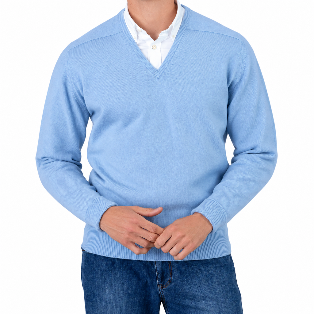 William Lockie Melrose Cashmere V-Neck Jumper - Hyacinth
