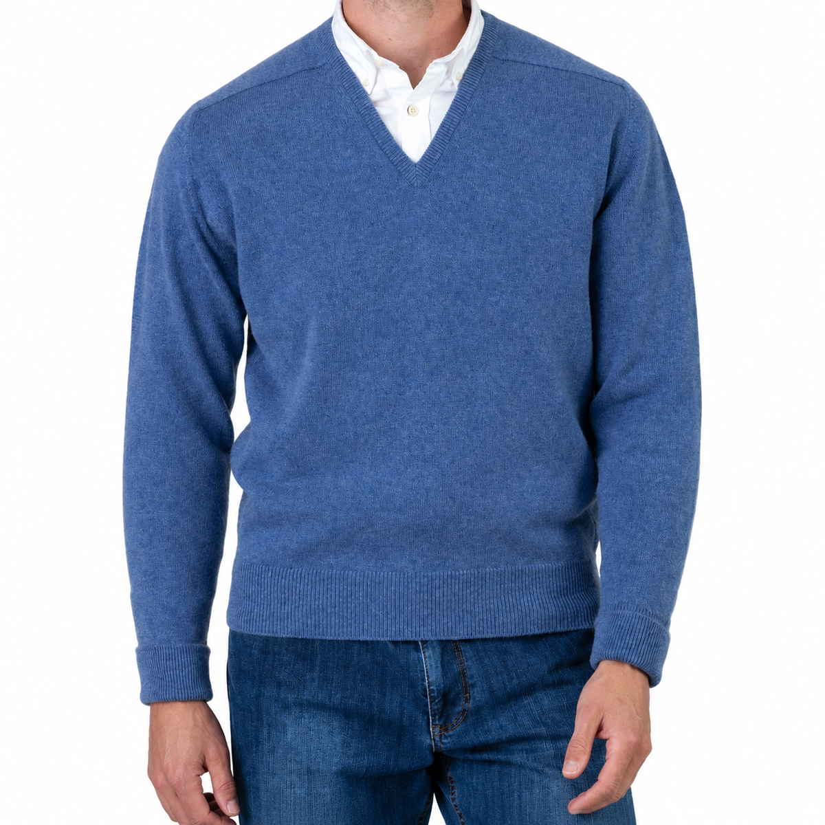 William Lockie Melrose Cashmere V-Neck Jumper - Lapis