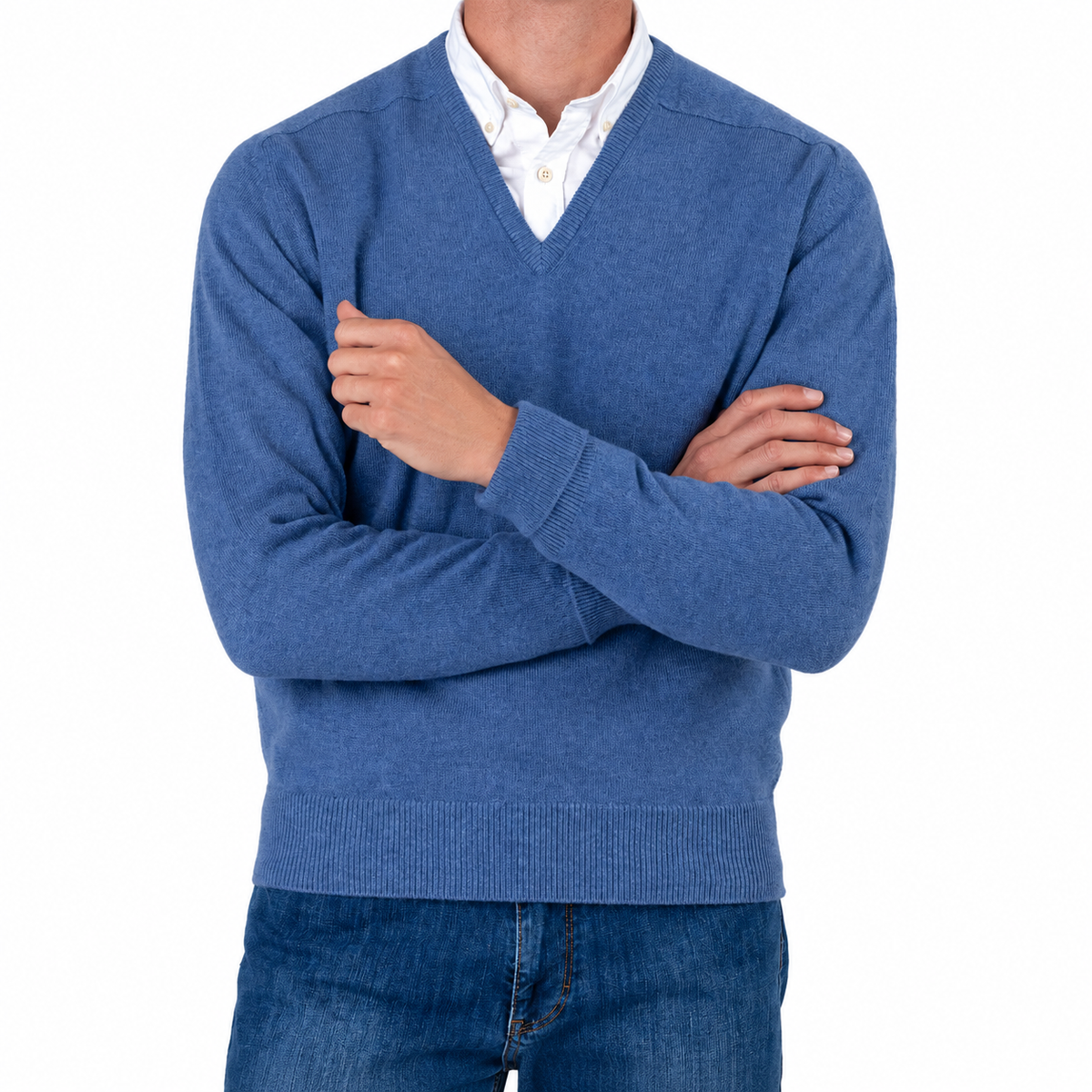 William Lockie Melrose Cashmere V-Neck Jumper - Lapis