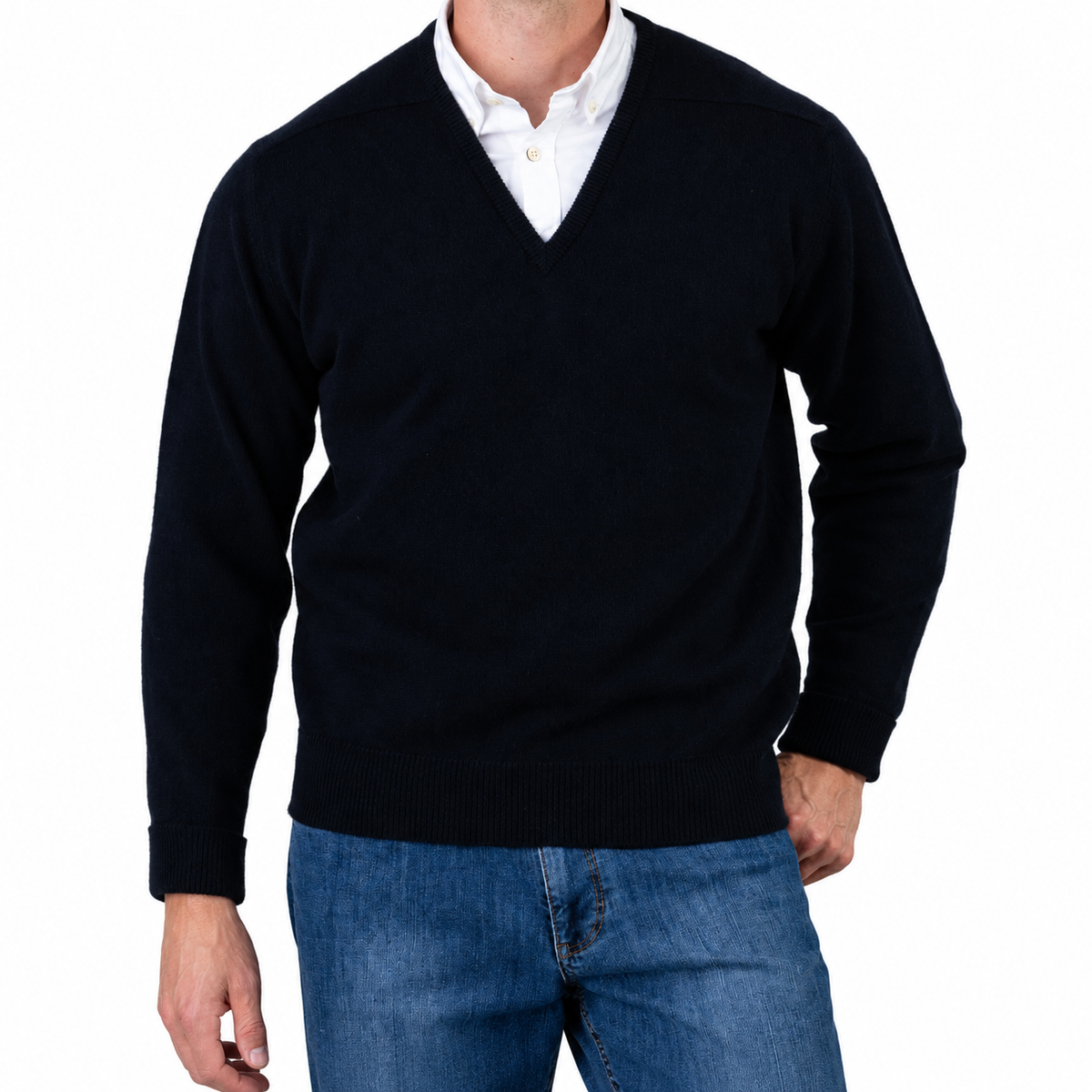 William Lockie Melrose Cashmere V-Neck Jumper - Dark Navy