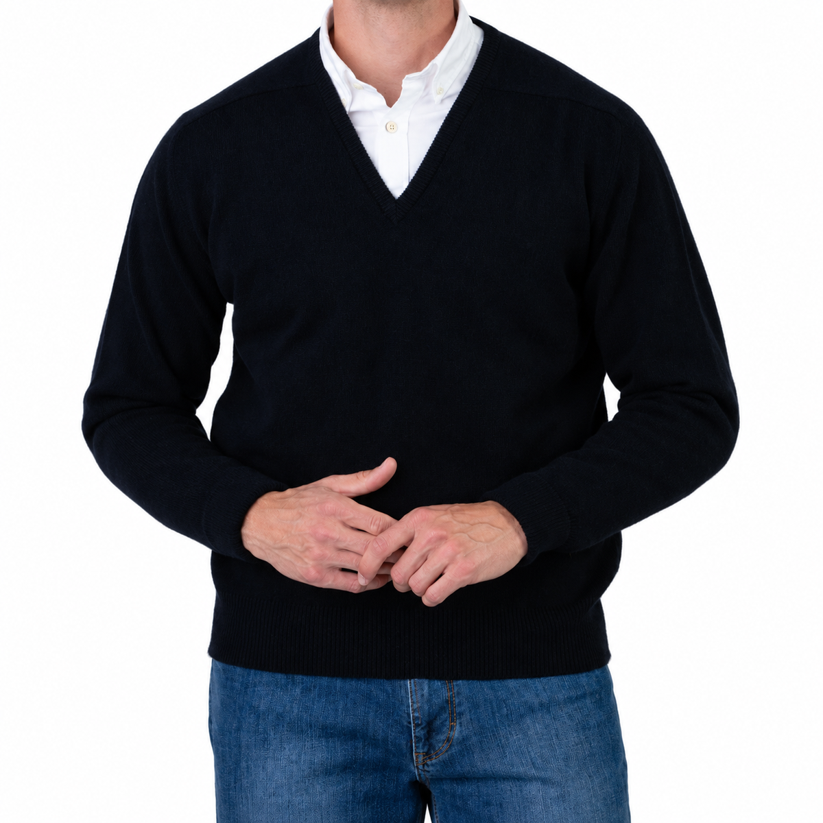 William Lockie Melrose Cashmere V-Neck Jumper - Dark Navy