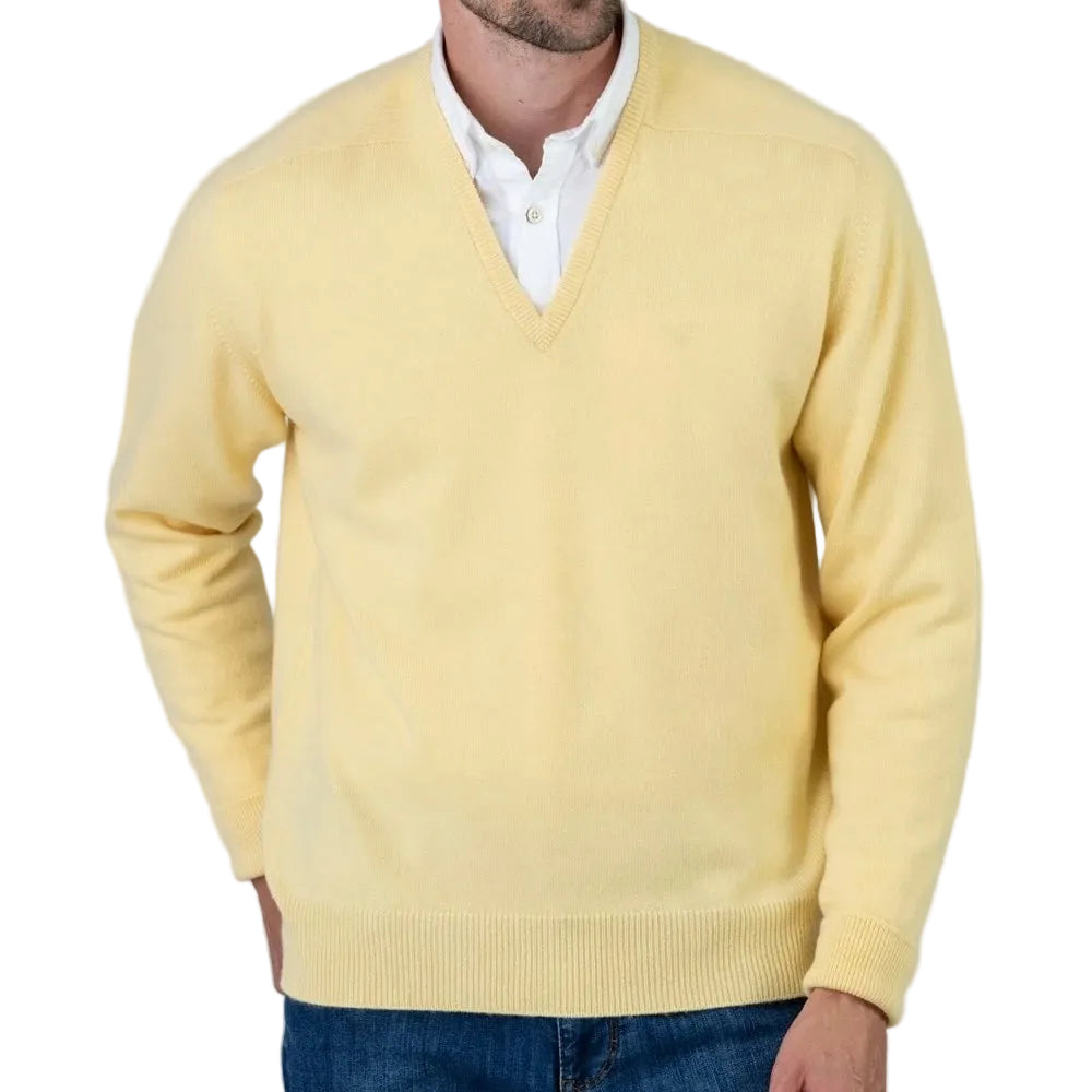 William Lockie Melrose Cashmere V-Neck Jumper - Lemon Frost